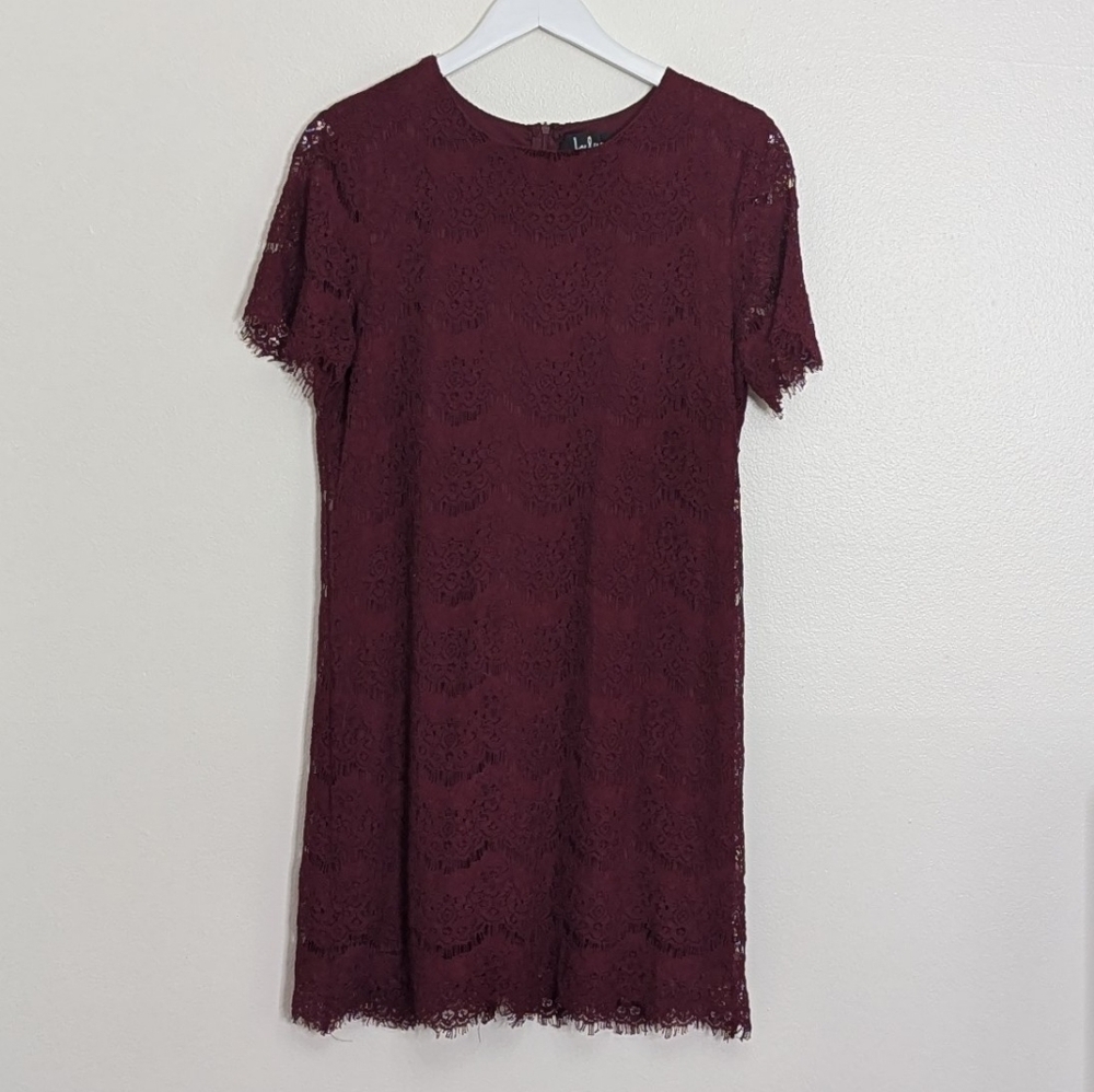 Lulus Dress Large Red Shift Dress Short Sleeve Lace Burgundy Mini